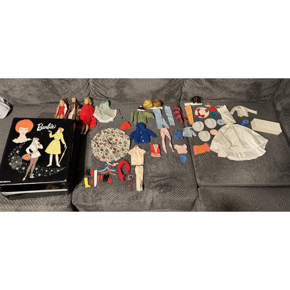 Mattel Barbie dolls, case and clothing lot from the 1960s